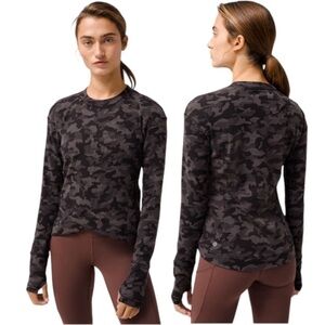 Lululemon 2020 Close to Crossing Long Sleeve Running Top Black Grey Camo Sz 4